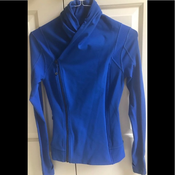 πLULULEMON BHAKTI JACKET Yoga BAROQUE BLUE sz 6 Dbl Zip Wrap Define - RARE !!